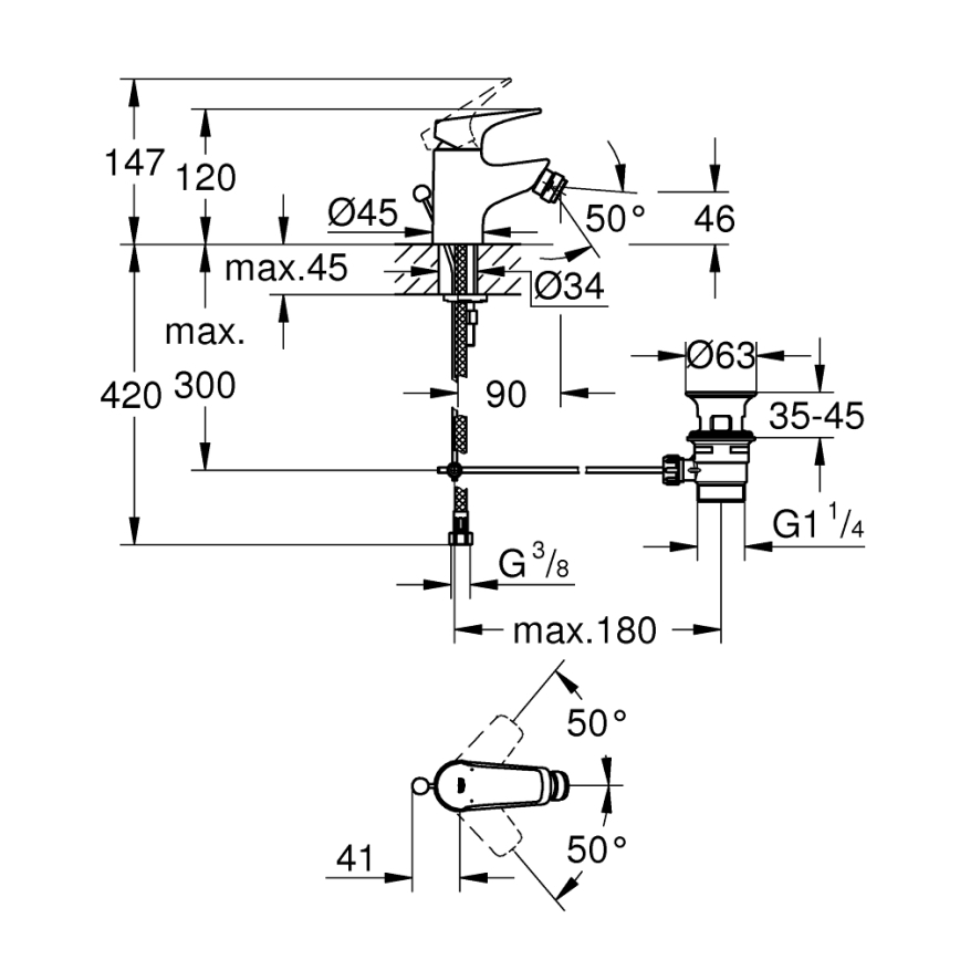 GROHE 23770000 - Bidetarmatur START FLOW glänzender Chrom