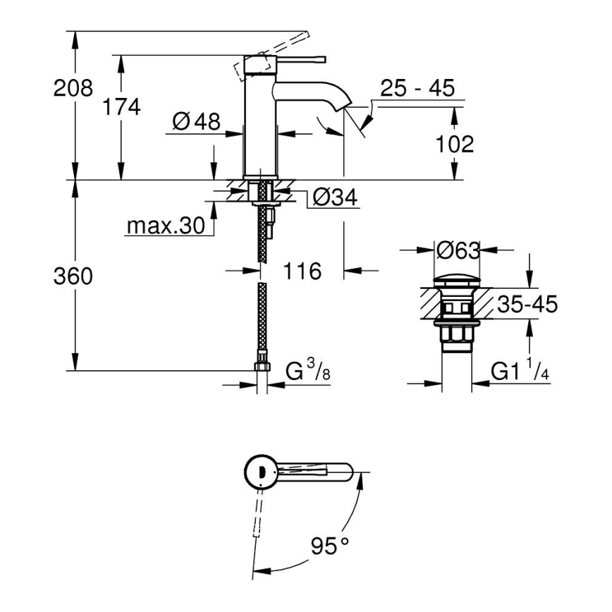 GROHE 23797001 - Waschtischarmatur ESSENCE Größe S, Hochglanz-Chrom