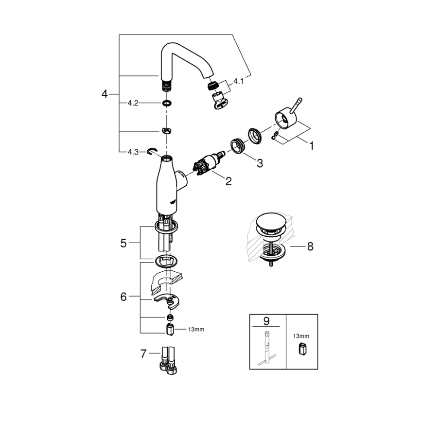GROHE 23799001 - Waschtischarmatur ESSENCE Größe L, glänzender Chrom