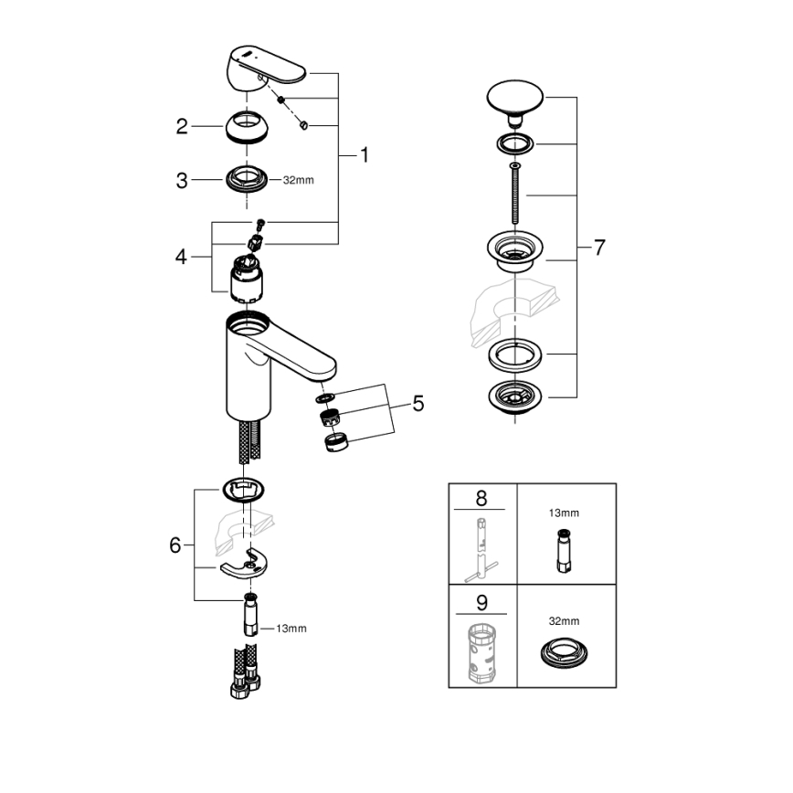 GROHE 23928000 - Waschtischarmatur DN 15, Größe M, glänzend verchromt