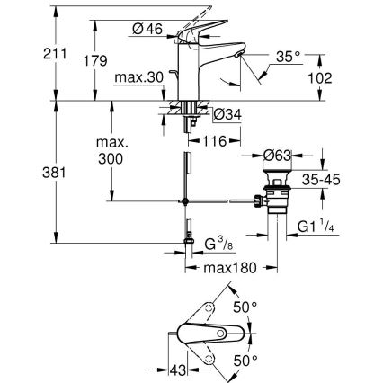 GROHE 24325001 - Waschtischarmatur SWIFT DN 15 Größe M, Hochglanz-Chrom