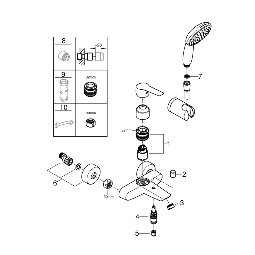 GROHE 25283002 - Badewannenarmatur mit Zubehör, DN 15, glänzender Chrom