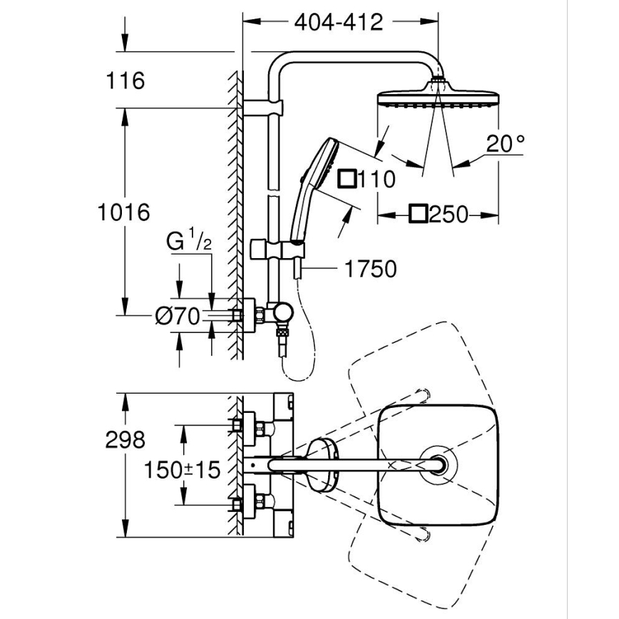 GROHE 26696001 - Duschsystem VITALIO COMFORT 250 250 × 250 mm glänzender Chrom