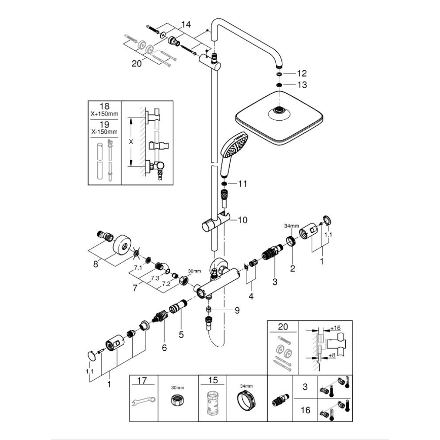 GROHE 266962431 - Duschsystem VITALIO COMFORT 250 250 × 250 mm Schwarz