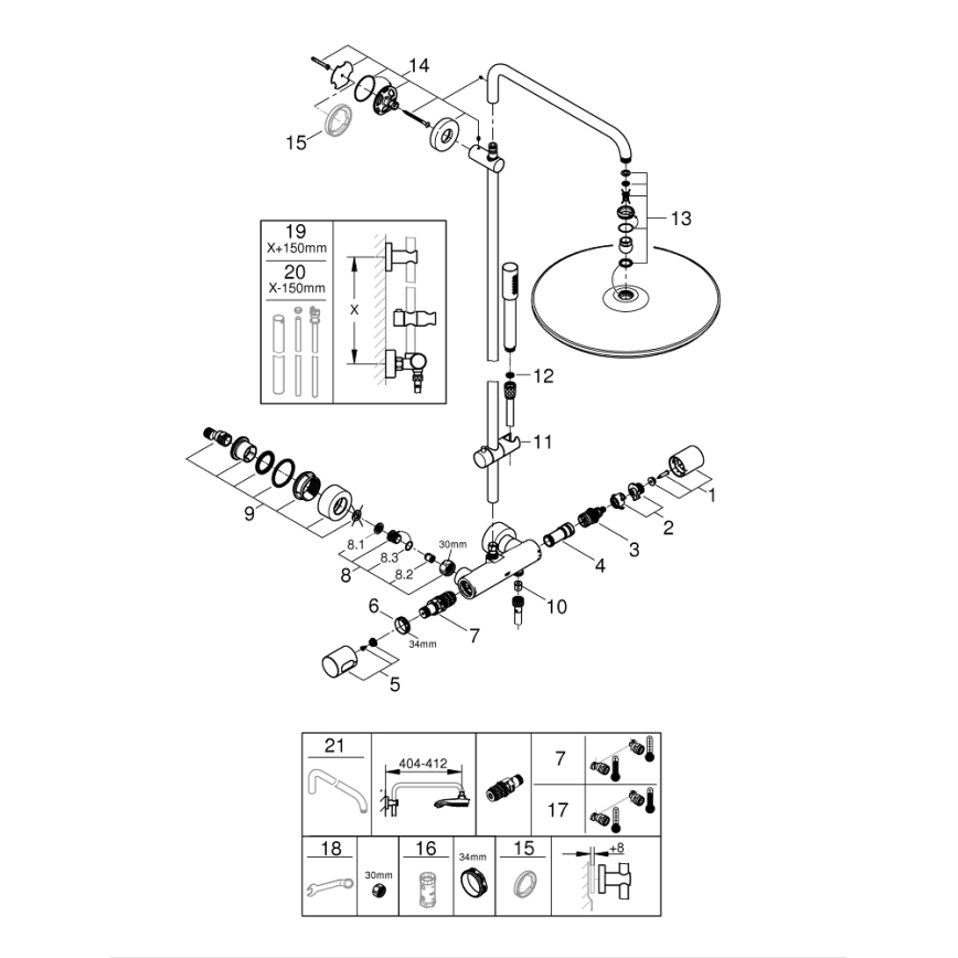 GROHE 27174001 - Duschsystem RAINSHOWER SYSTEM 400/450 mm, glänzender Chrom
