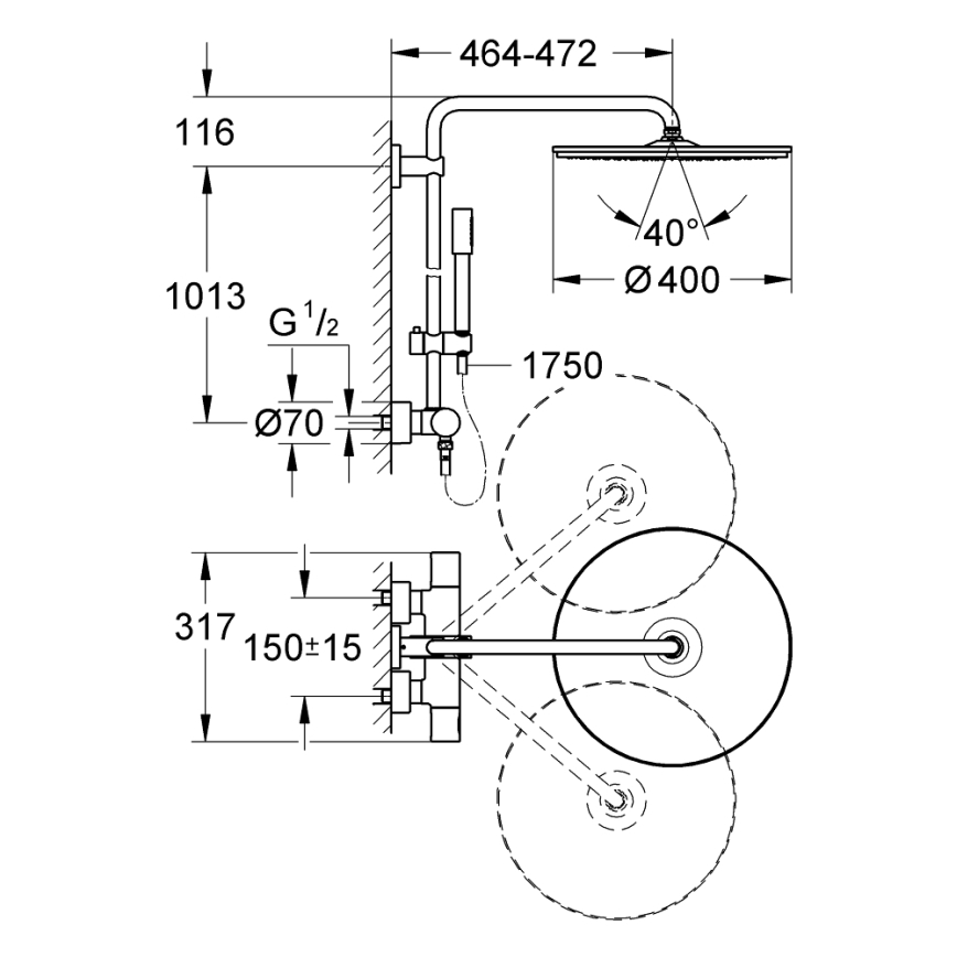 GROHE 27174001 - Duschsystem RAINSHOWER SYSTEM 400/450 mm, glänzender Chrom