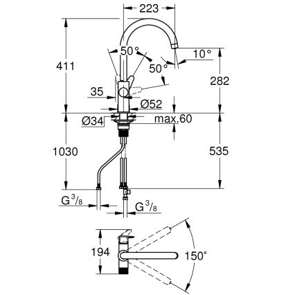 GROHE 30592000 - Spültischarmatur BLUE PURE StartCurve 411 mm glänzender Chrom