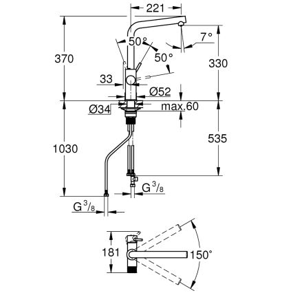 GROHE 30600000 - Spültischarmatur BLUE PURE, L-Auslauf, Hochglanz-Chrom