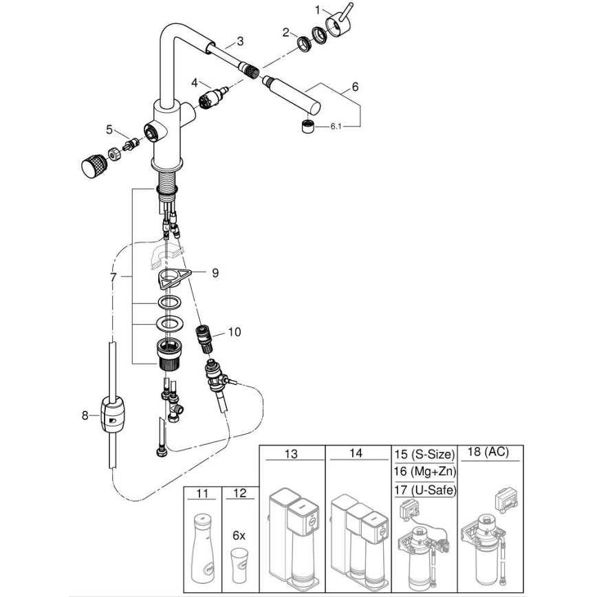 GROHE 30601DC0 - Küchenarmatur BLUE PURE mit ausziehbarem Auslauf, Edelstahl