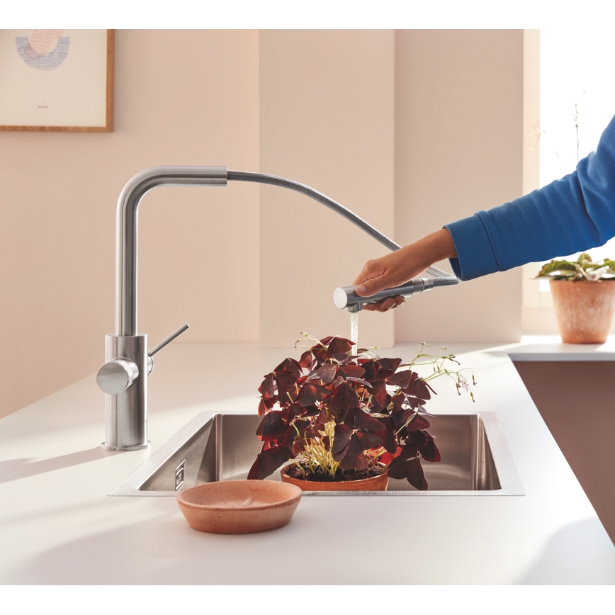 GROHE 30601DC0 - Küchenarmatur BLUE PURE mit ausziehbarer Brause in Edelstahl