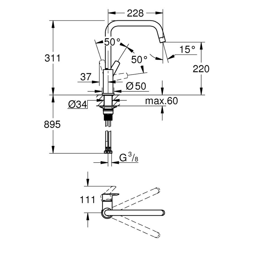 GROHE 30630000 - Spültischarmatur START 311 mm, glänzender Chrom