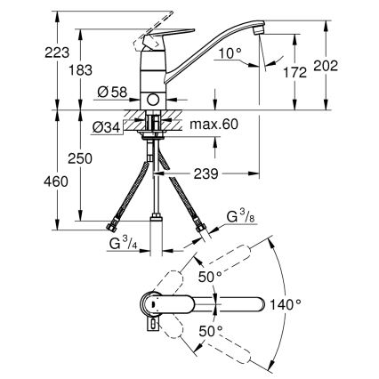 GROHE 31161000 - Spültischarmatur EUROSMART COSMOPOLITAN 140° Hochglanz-Chrom