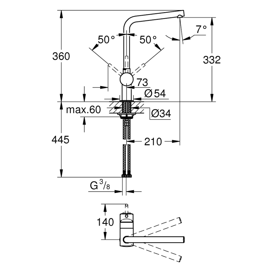 GROHE 31375000 - Spültischarmatur A 360 mm, glänzender Chrom