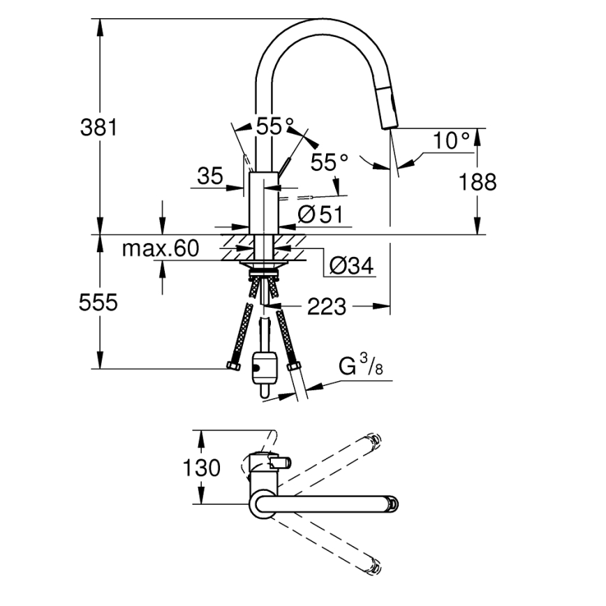 GROHE 31481001 - Spültischarmatur EUROSMART COSMOPOLITAN, glänzender Chrom