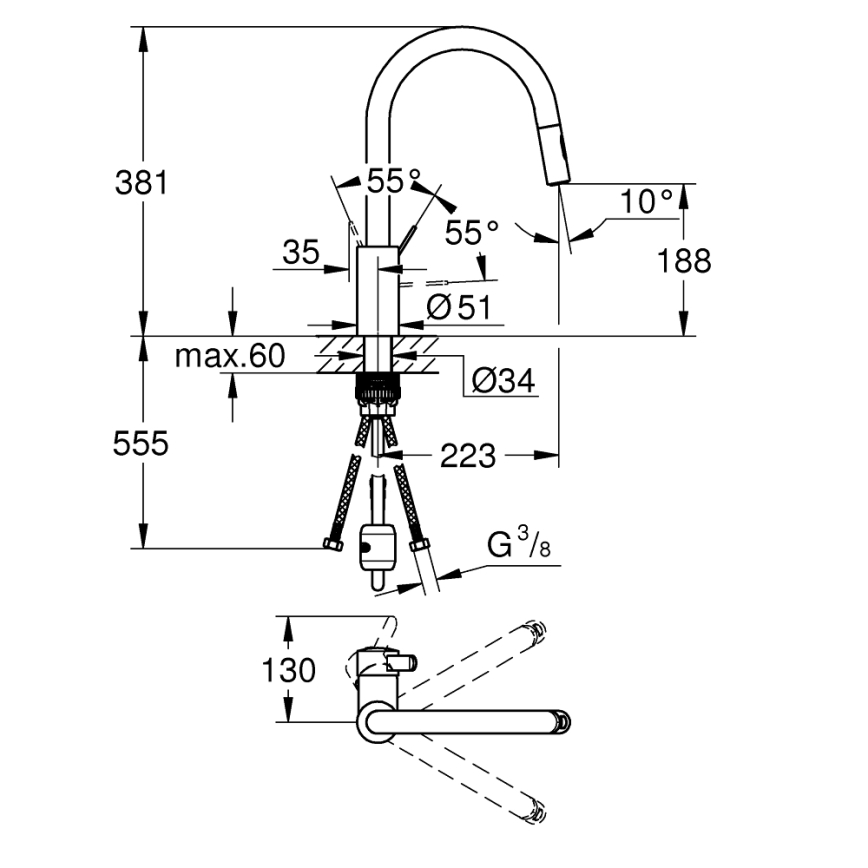 GROHE 31481001 - Spültischarmatur EUROSMART COSMOPOLITAN, glänzender Chrom