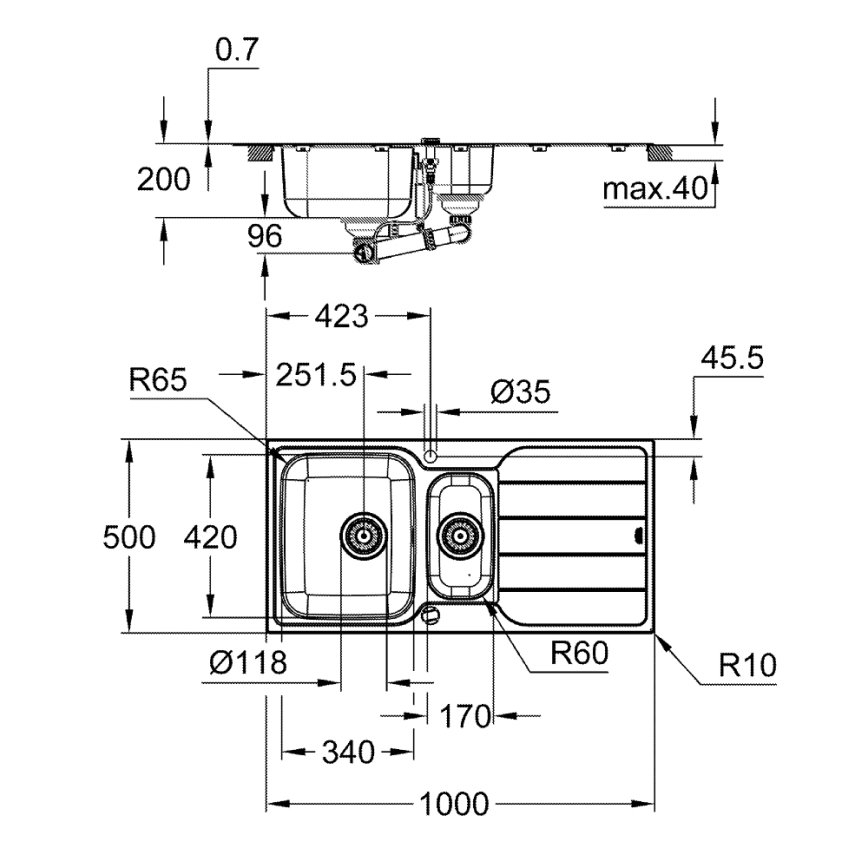GROHE 31572SD1 - Spüle K500 1000 × 500 mm Edelstahl