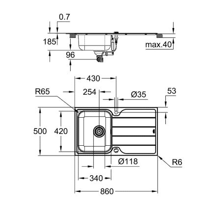 GROHE 31573SD1 - Küchenspülen-Set K500 mit Abtropffläche und Armatur A, 86×50 cm, aus hochwertigem Edelstahl