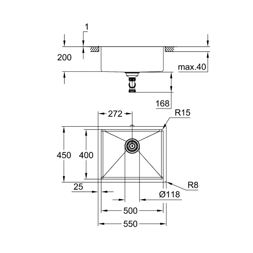 GROHE 31574SD1 - Küchenspüle K700U 550 x 450 mm Edelstahl