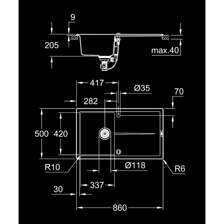 GROHE 31640AP0 - Komposit-Spüle K400 860 × 500 mm Granit/Schwarz