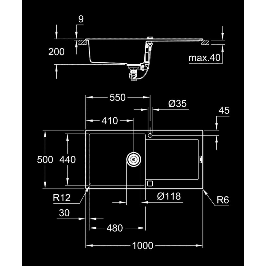 GROHE 31645AP0 - Kompositspüle K500 1000 × 500 mm schwarz