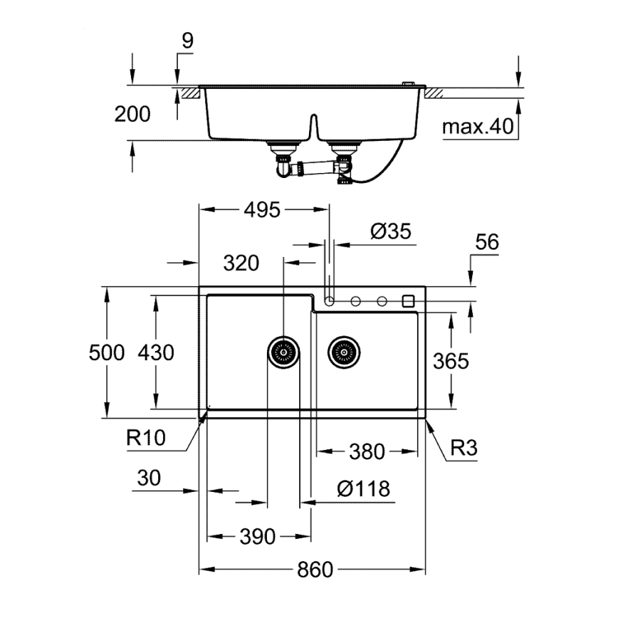 GROHE 31649AP0 - Kompositspüle K500 860 × 500 mm schwarz
