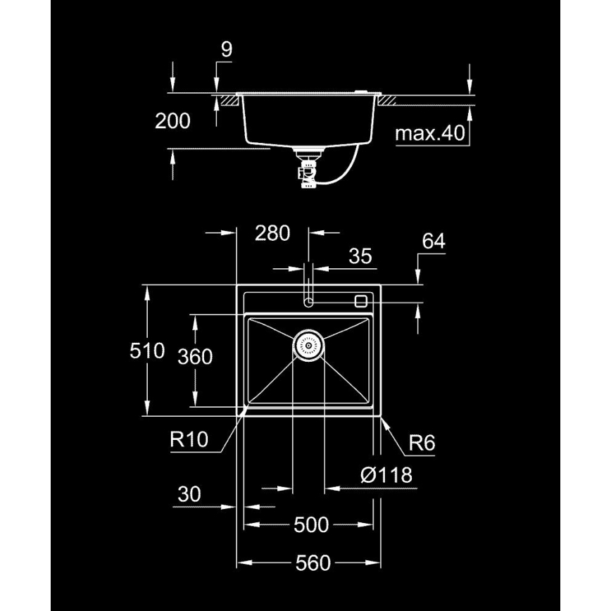 GROHE 31651AP0 - Kompositspüle K700 560 × 510 mm schwarz