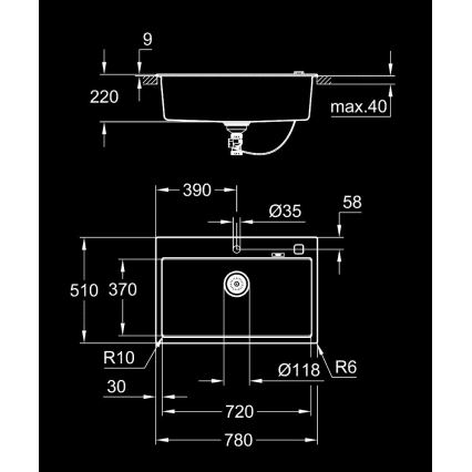 GROHE 31652AP0 - Kompositspüle K700 780 × 510 mm schwarz