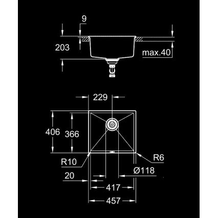 GROHE 31653AP0 - Kompositspüle K700U 457 × 406 mm schwarz