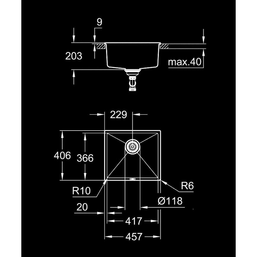 GROHE 31653AP0 - Spüle K700U 457 × 406 mm Stein/Schwarz