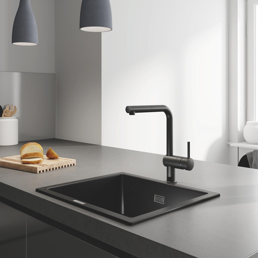 GROHE 31654AP0 - Küchenspüle K700U 533 × 457 mm schwarzer Granit/schwarz