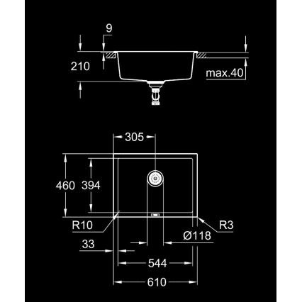 GROHE 31655AP0 - Kompositspüle K700U 610 × 460 mm schwarz