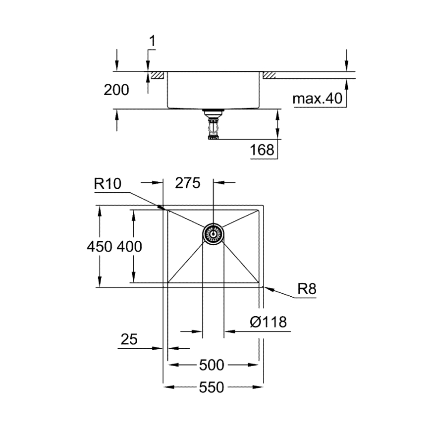 GROHE 31726SD0 - Küchenspüle K700 550 × 450 mm Edelstahl