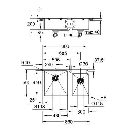 GROHE 31855SD0 - Küchenspüle K700 860 × 500 mm Edelstahl
