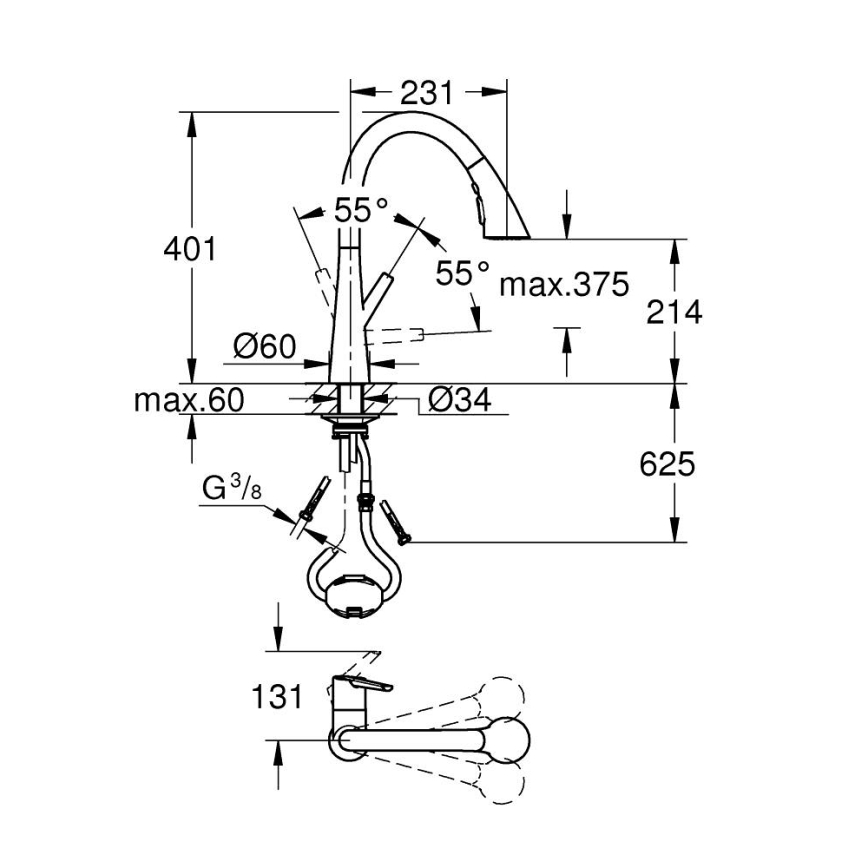 GROHE 32294002 - Spültischarmatur ZEDRA 401 mm Chrom glänzend
