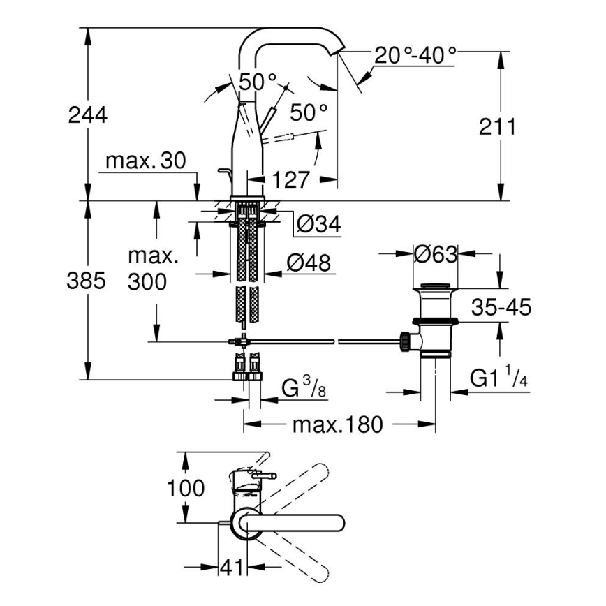 GROHE 32628001 - Waschtischarmatur ESSENCE Größe L, glänzender Chrom