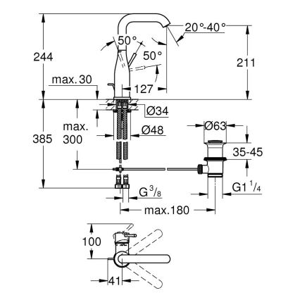 GROHE 32628AL1 - Waschtischarmatur ESSENCE Größe L Graphit
