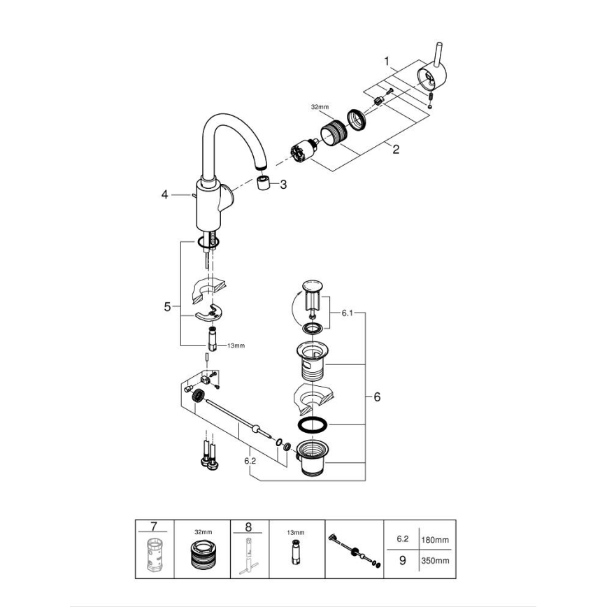 GROHE 32629002 - Waschtischarmatur CONCETTO, Größe L, Hochglanz-Chrom