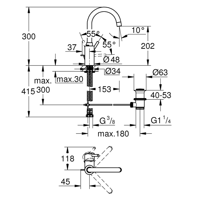 GROHE 32629002 - Waschtischarmatur CONCETTO, Größe L, Hochglanz-Chrom