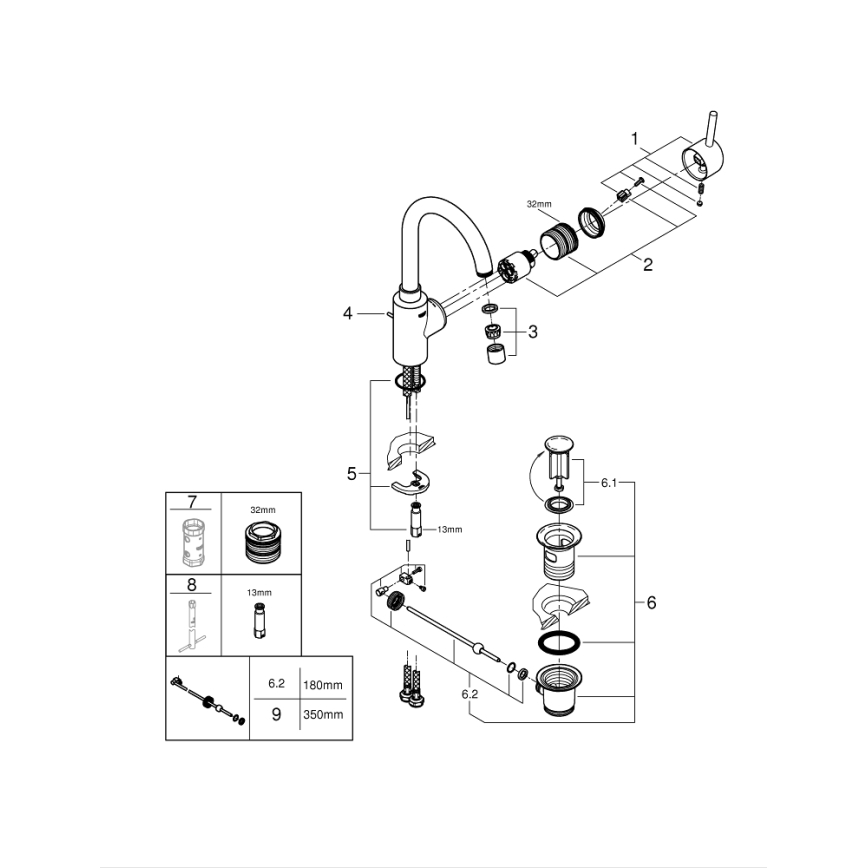 GROHE 32723001 - Waschtischarmatur FEEL, Größe L, glänzender Chrom