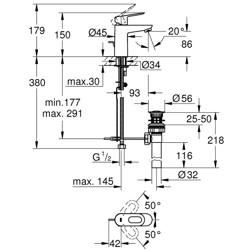 GROHE 32814000 - Waschtischarmatur BAULOOP, glänzender Chrom