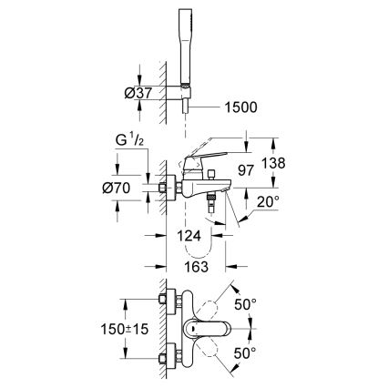 GROHE 32832000 - Badewannen-Set mit Wannenarmatur EUROSMART COSMOPOLITAN, chrom glänzend