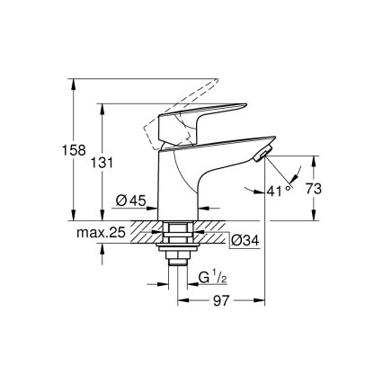 GROHE 32861001 - Einhebelmischer BAUEDGE 131 mm glänzender Chrom