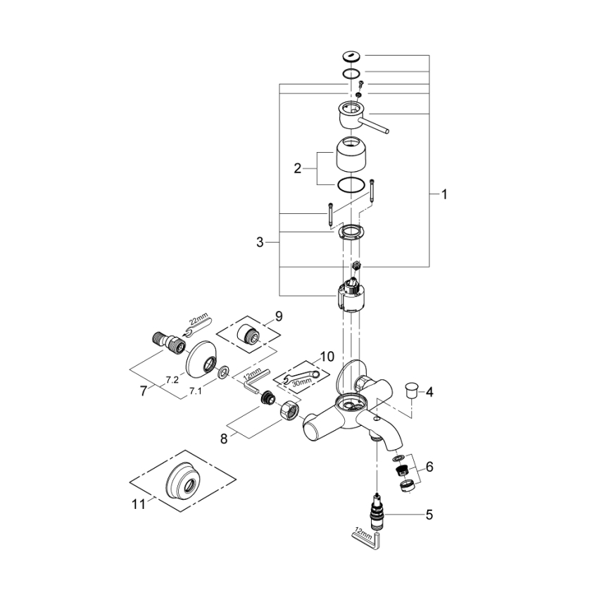 GROHE 32865000 - Wannenarmatur BAUCLASSIC DN 15, glänzender Chrom