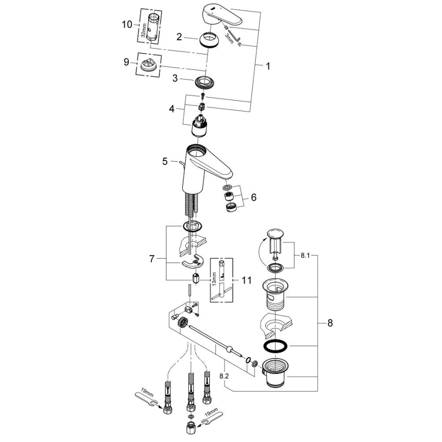 GROHE 33177002 - Waschtischarmatur EURODISC COSMOPOLITAN DN 15 hochglanzverchromt