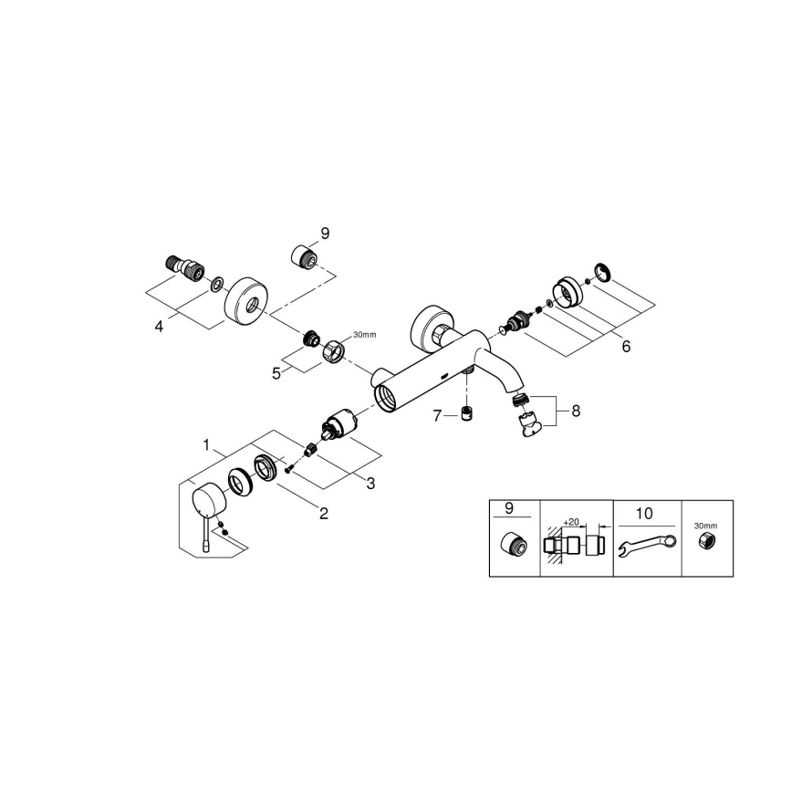 GROHE 33624DL1 - Badewannenarmatur ESSENCE 193 mm, gebürstetes Kupfer