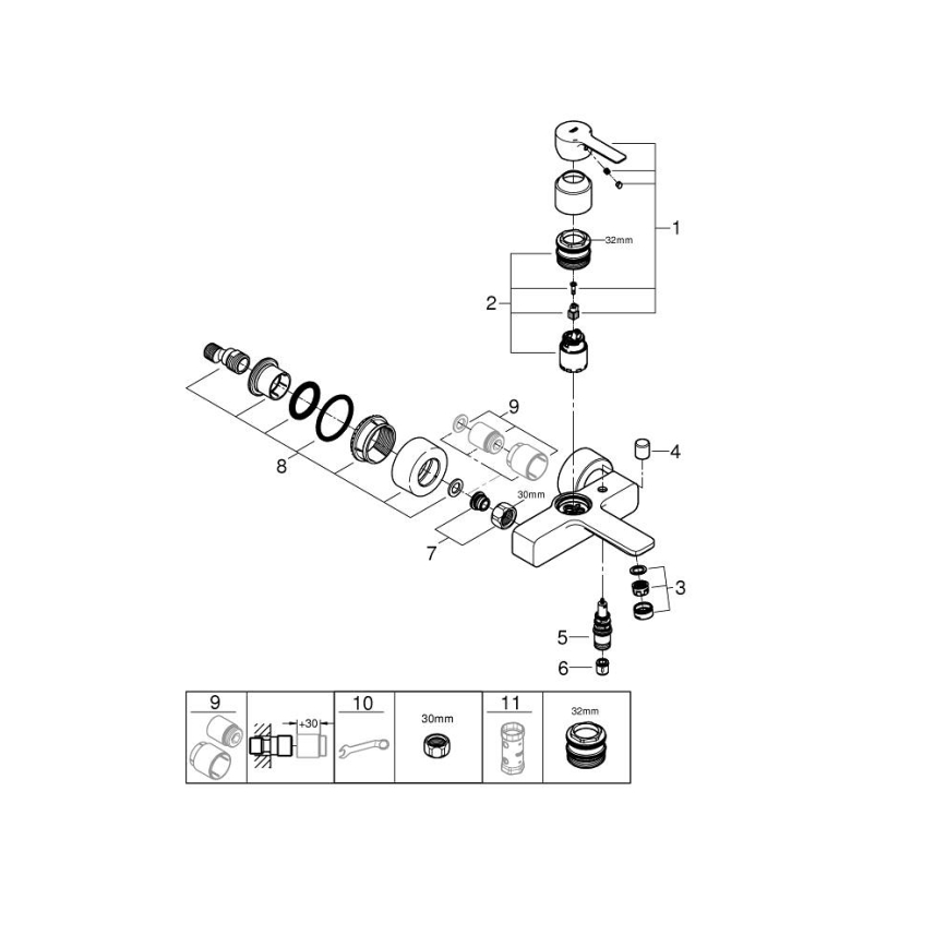 GROHE 33849001 - Wannenarmatur LINEARE DN 15, glänzender Chrom