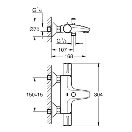 GROHE 34567000 - Thermostat-Wannenbatterie GROHTHERM 800 DN 15, glänzender Chrom