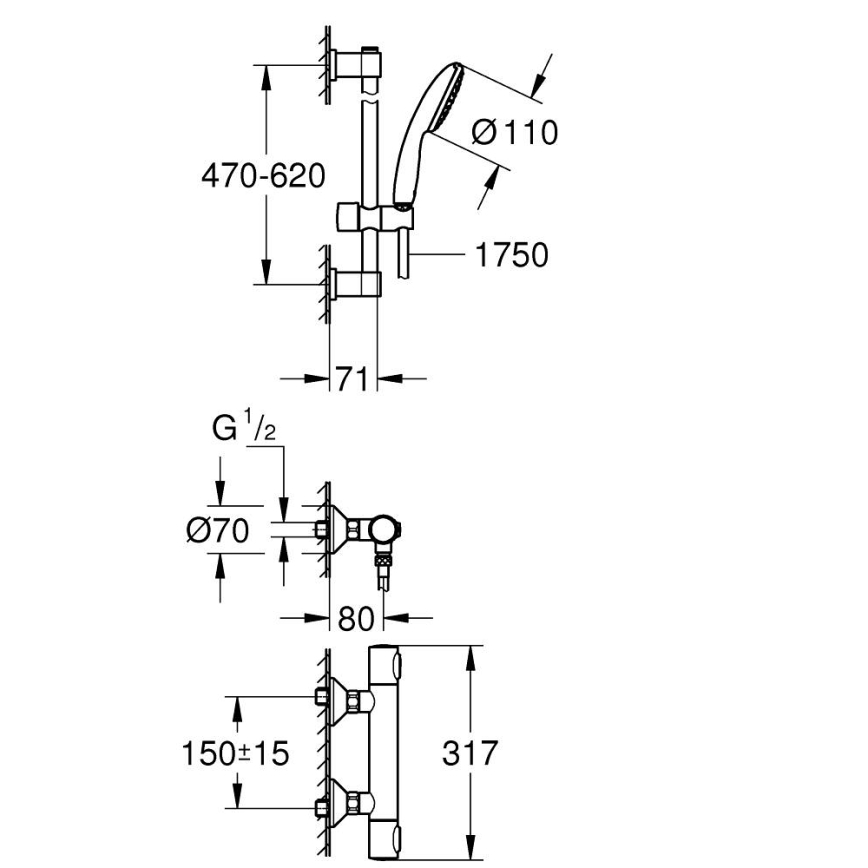 GROHE 34800001 - Duschgarnitur mit Thermostatarmatur PRECISION FLOW 600 mm Hochglanz-Chrom