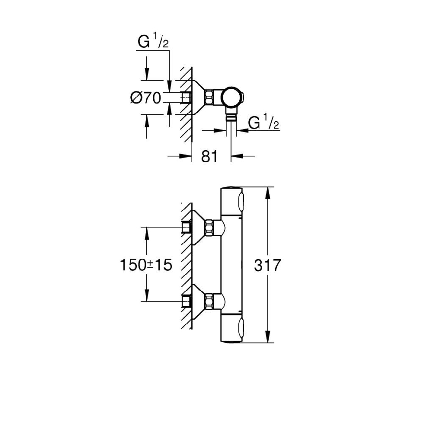 GROHE 34840000 - Thermostatische Duscharmatur PRECISION DN 15, glänzender Chrom