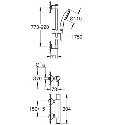GROHE 34854001 - Duschsystem mit Thermostatarmatur PRECISION START 900 mm, Hochglanz-Chrom